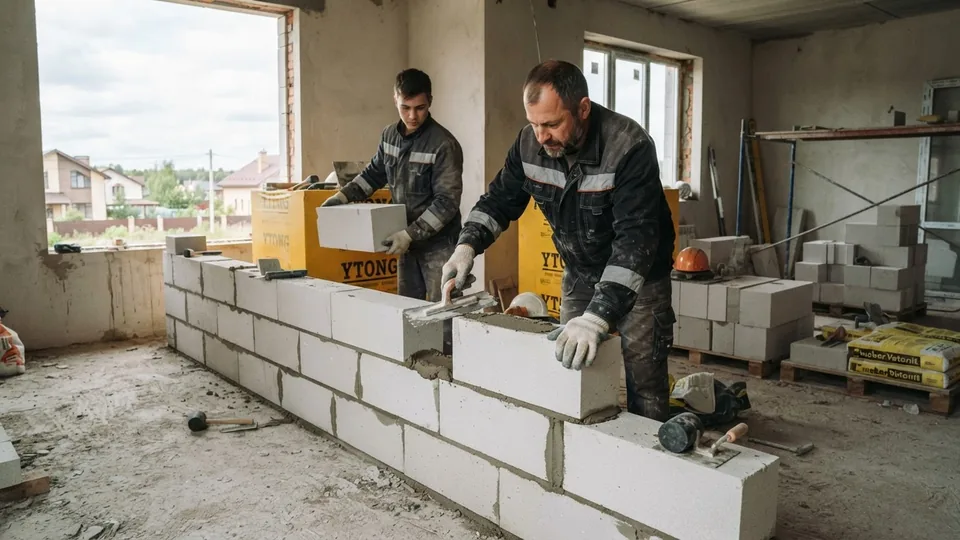 Строительство стен частного дома из газобетонных блоков